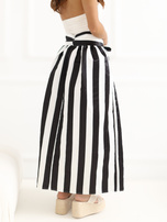Ecru-czarna midi spódnica w paski