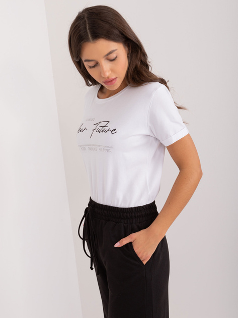 Hurtownia Biały damski t-shirt z okrągłym dekoltem