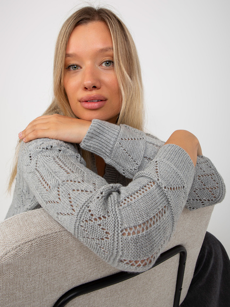 Hurt Szary ażurowy sweter letni z zapięciem na guziki RUE PARIS