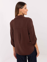 Ciemnobrązowa rozpinana koszula z kołnierzykiem RUE PARIS 