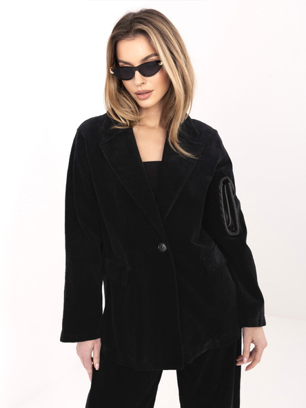 Czarna sztruksowa marynarka z imitacją kieszeni RUE PARIS