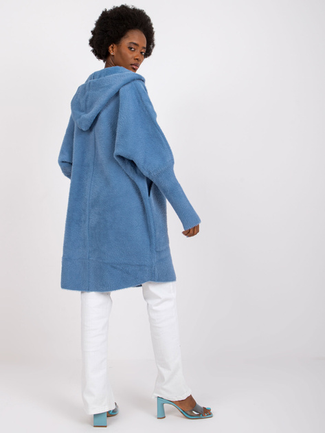 Jasnoniebieski płaszcz alpaka z kapturem Carolyn