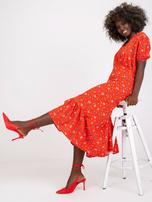 Czerwona midi sukienka damska z printami RUE PARIS 