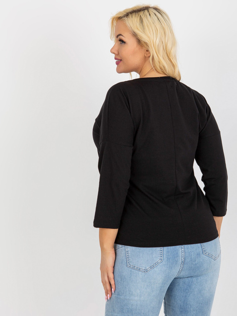 Hurt Czarna damska bluzka plus size z napisem i dżetami