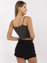 Ciemny khaki crop top z bawełny Chelo RUE PARIS 