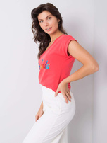 Koralowy t-shirt z nadrukiem Hollis