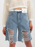 Hurt Blue long denim shorts with holes.