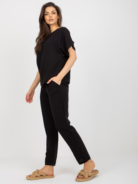 Hurt Czarny komplet letni z dodatkiem lnu RUE PARIS