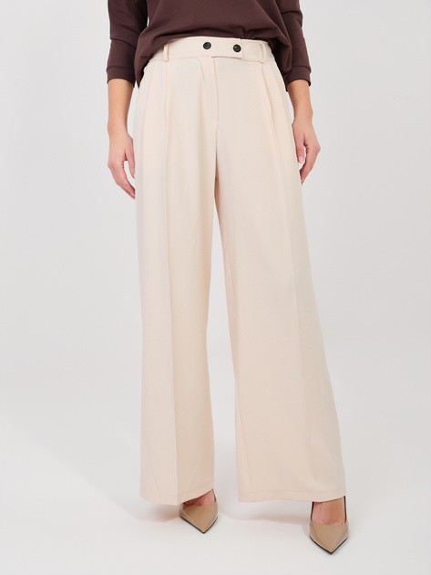 Jasnobeżowe garniturowe spodnie z zakładkami RUE PARIS