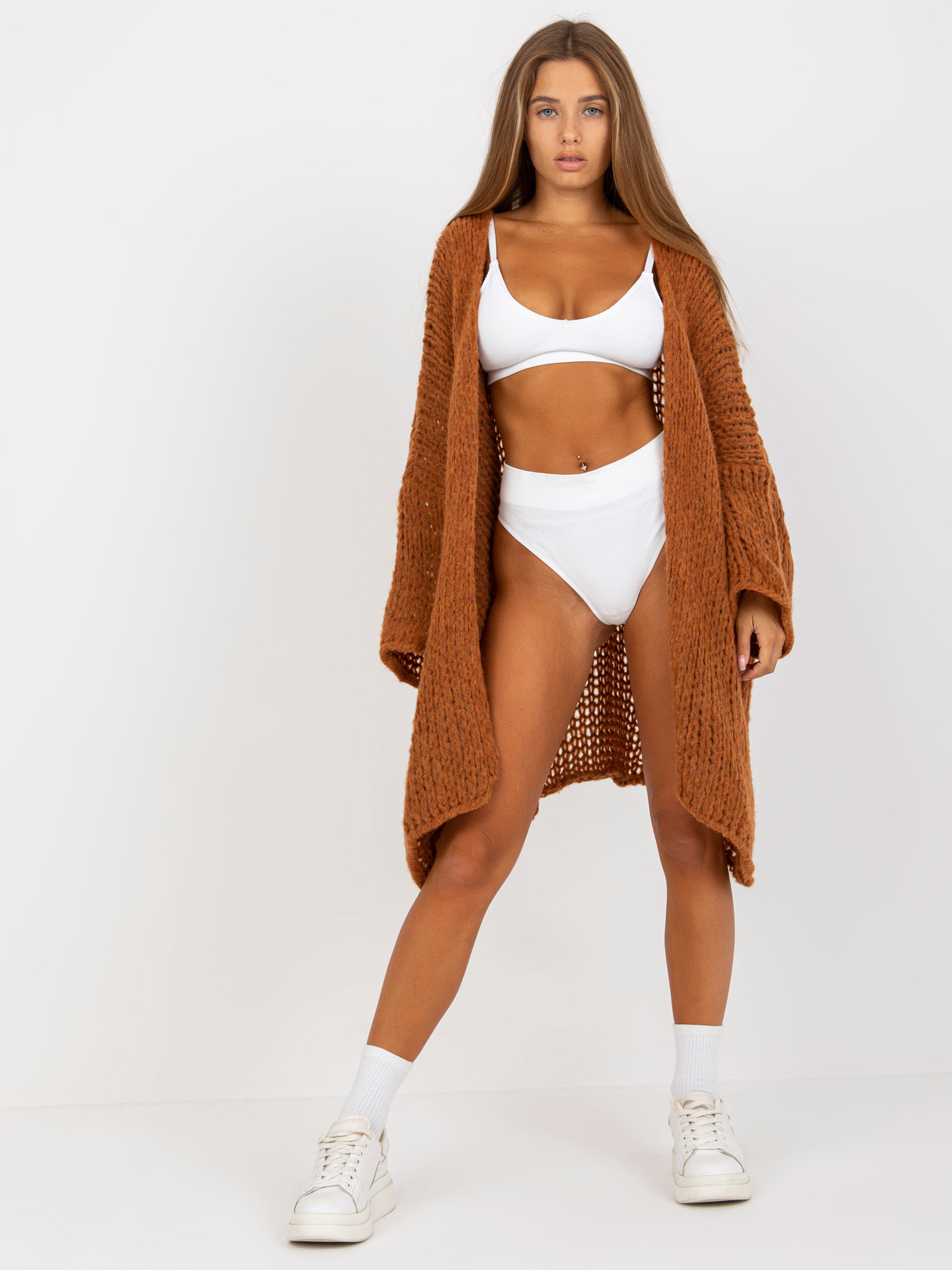 Brązowy dzianinowy kardigan oversize OCH BELLA
