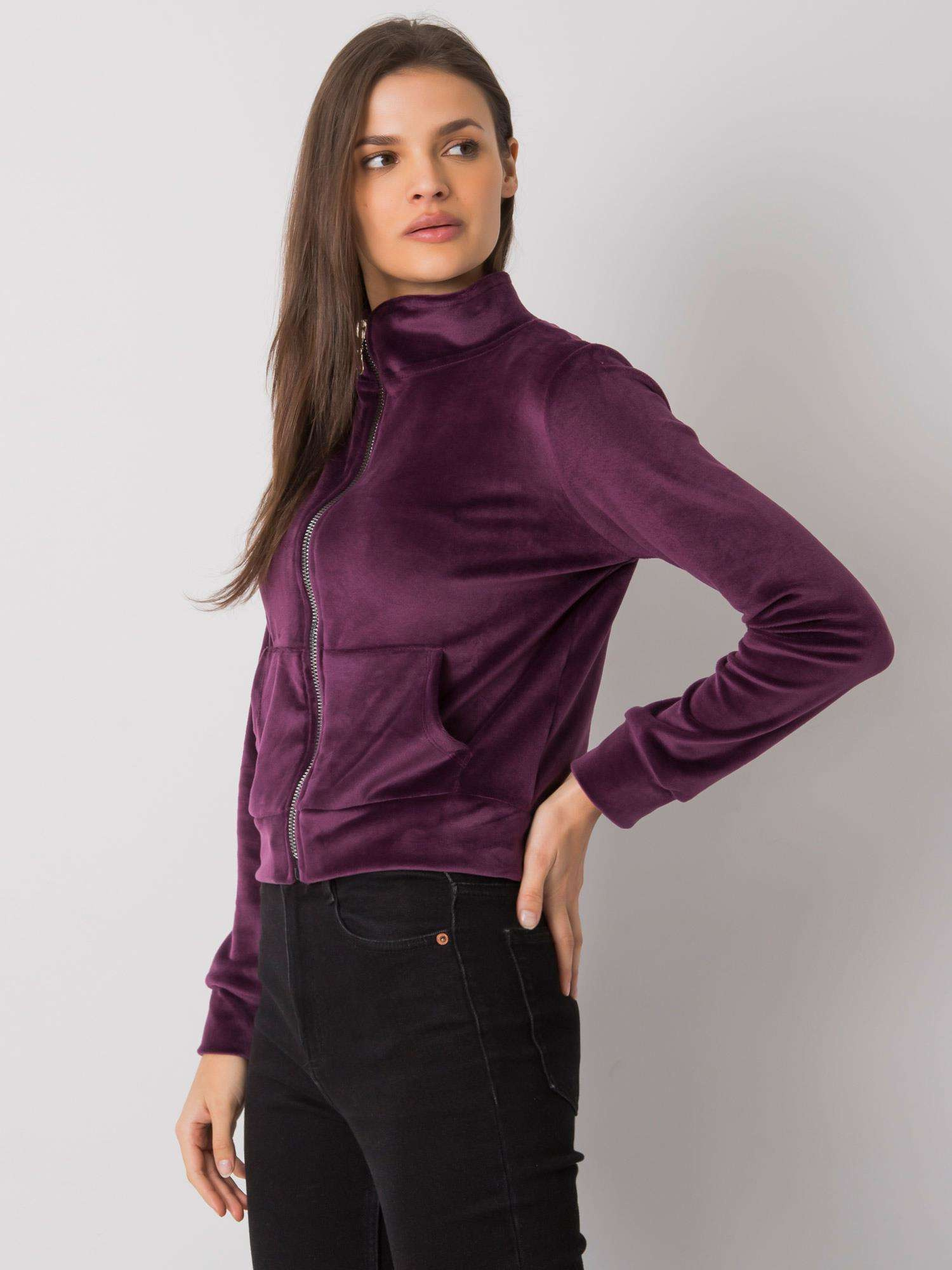 Ciemnofioletowa welurowa bluza rozpinana Charley RUE PARIS