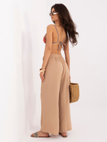 Camelowe letnie spodnie z wiązaniem