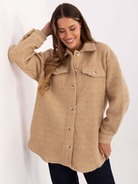 Beige boucle outer shirt with pockets.
