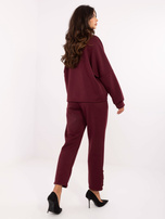 Burgundowy casualowy komplet ze spodniami RUE PARIS