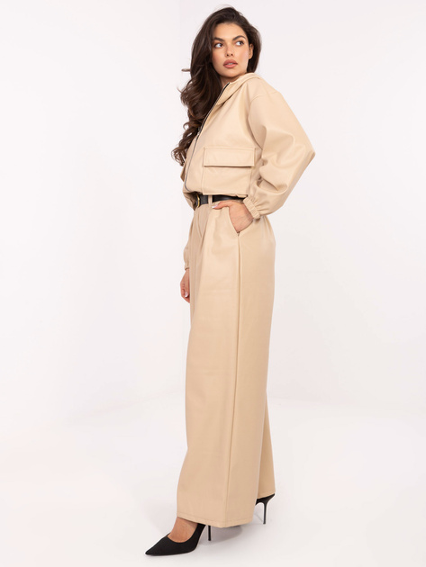 Beżowe szerokie spodnie z ekoskóry RUE PARIS