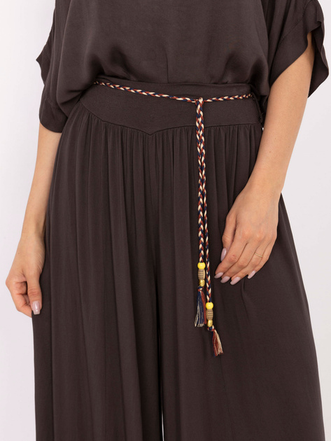 Ciemnobrązowe szerokie spodnie na lato Surie OCH BELLA