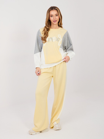Pastelowy żółty dresowy komplet z cekinami RUE PARIS 
