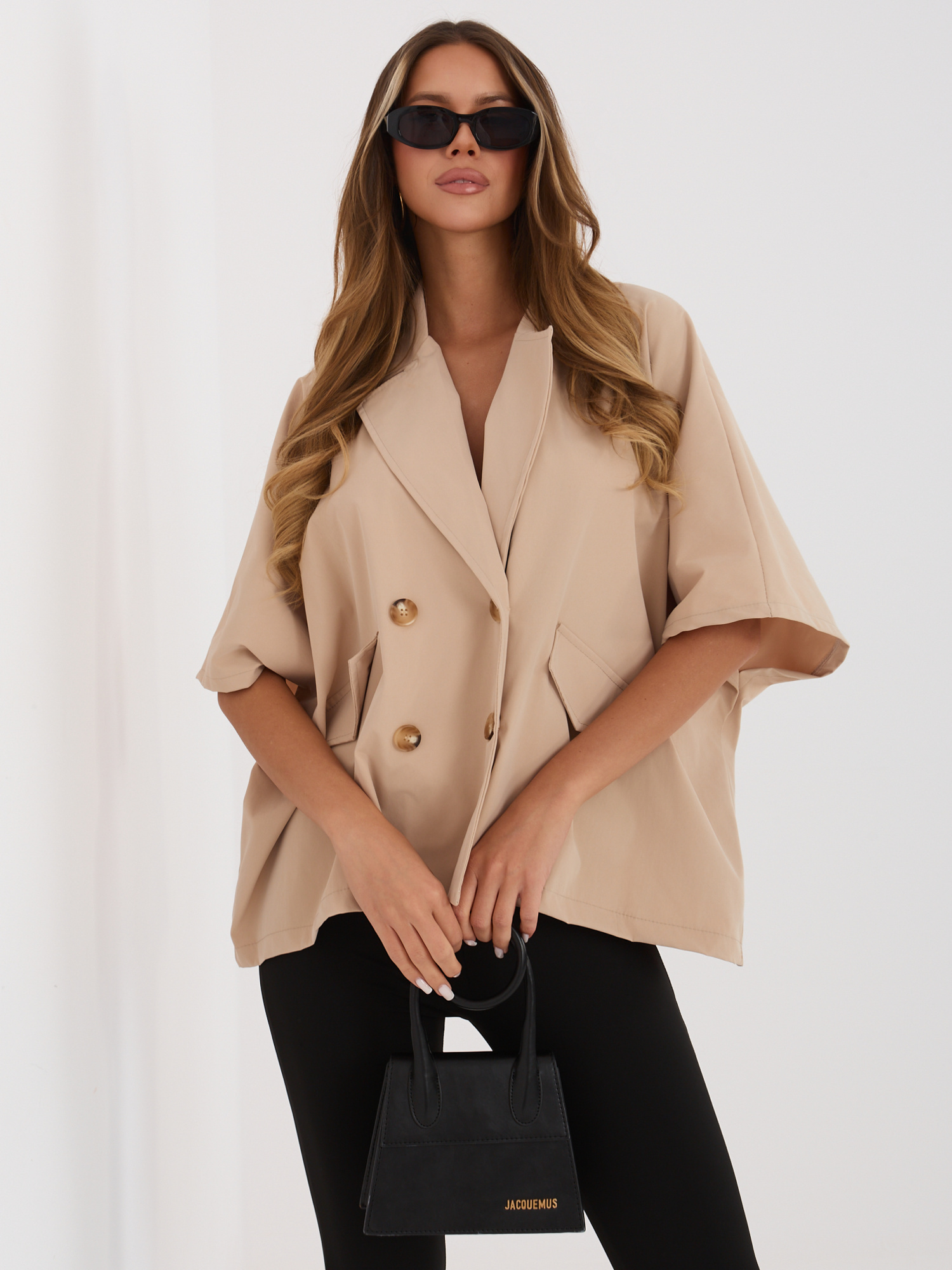 Camelowy przejściowy płaszcz z kieszeniami RUE PARIS