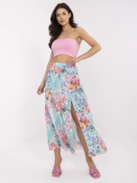 Miętowa trapezowa spódnica z rozcięciami