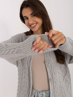 Hurt Szary dłuższy sweter rozpinany z ze ściągaczami