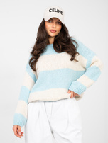 Pastelowy niebieski damski sweter z okrągłym dekoltem