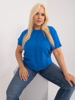 Tamsiai mėlyna vientisa bluzonė plus size iš medvilnės.