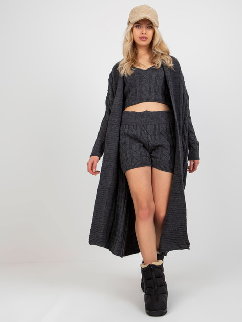 Hurt Ciemnoszary trzyczęściowy komplet dzianinowy z kardiganem