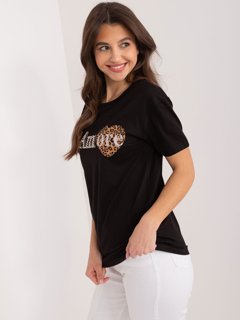 Hurt Czarny bawełniany t-shirt z aplikacjami