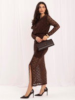 Brown evening dress with a slit RUE PARIS.