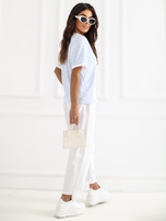 Biało-jasnoniebieski damski t-shirt z bawełny RUE PARIS