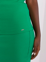 Großhandel Grüne Basic-Bluse aus gerippter Baumwolle, genäht