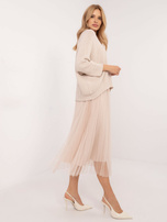Hurtownia Beżowy elegancki komplet z sukienką midi