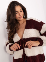 Ecru-burgundowy sweter oversize w paski RUE PARIS