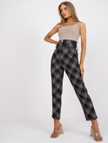 Czarno-zielone eleganckie spodnie z materiału w kratę