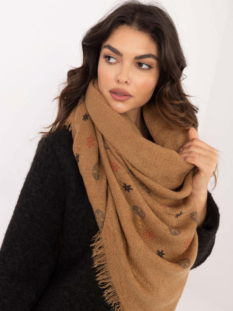 Hurtownia Camelowy damski szal z frędzlami