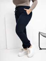 Granatowe dresowe spodnie plus size z wiązaniem