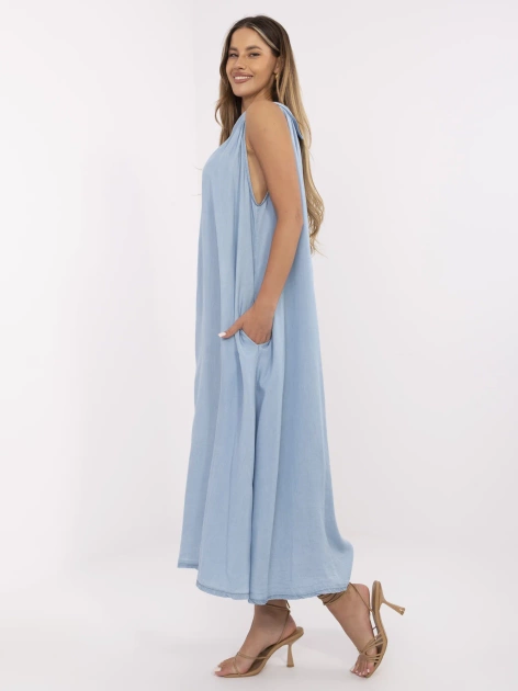 Niebieska maxi sukienka oversize na lato