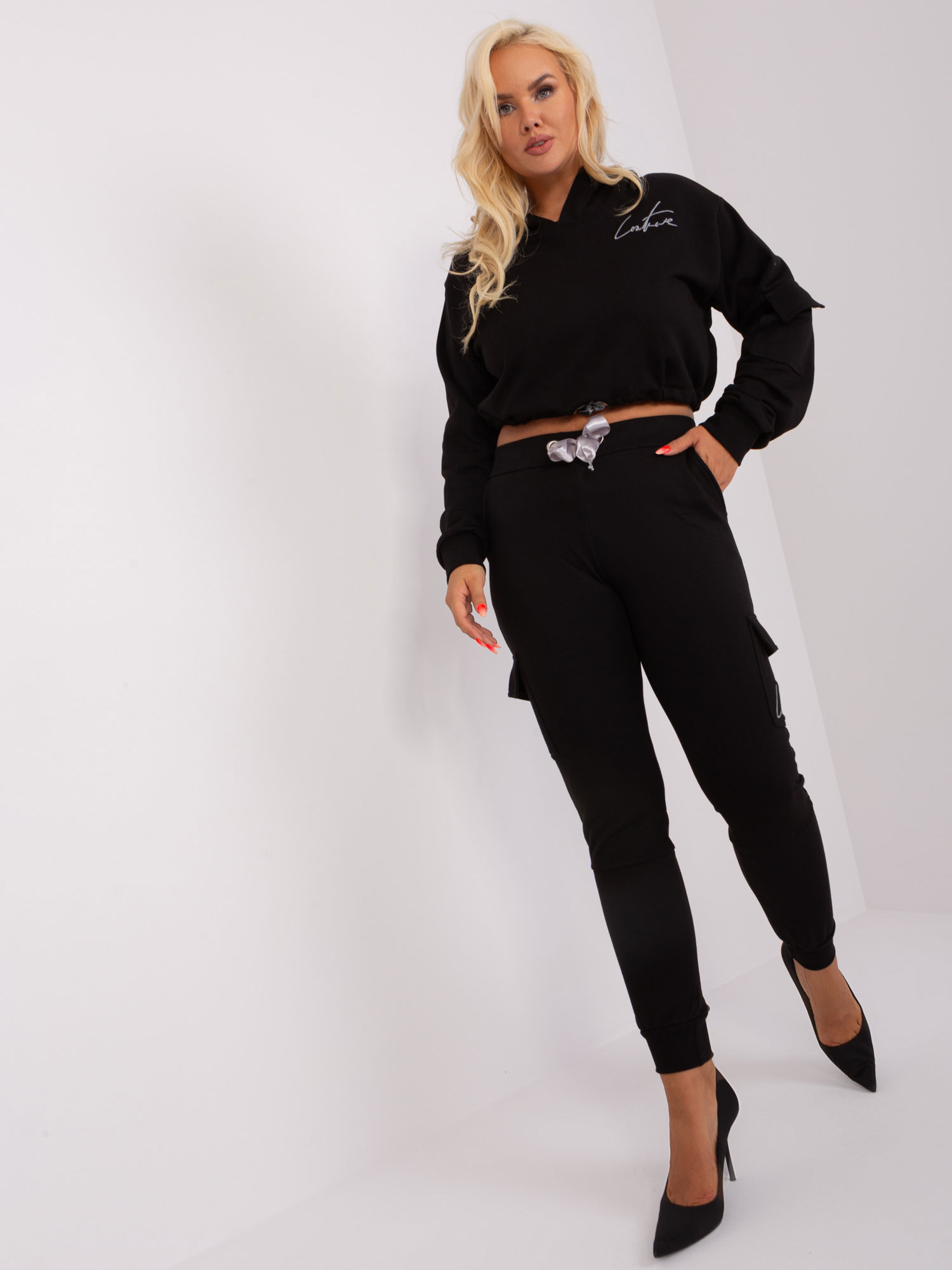 Hurt Czarny komplet plus size ze spodniami cargo 