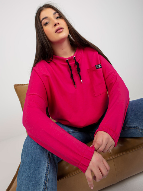 Hurt Fuksjowa bawełniana bluzka plus size z kieszenią  