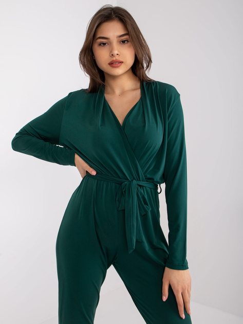 Ciemnozielony kombinezon z kopertowym dekoltem Serafini