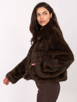Ciemnobrązowa futrzana kurtka z podszewką RUE PARIS 