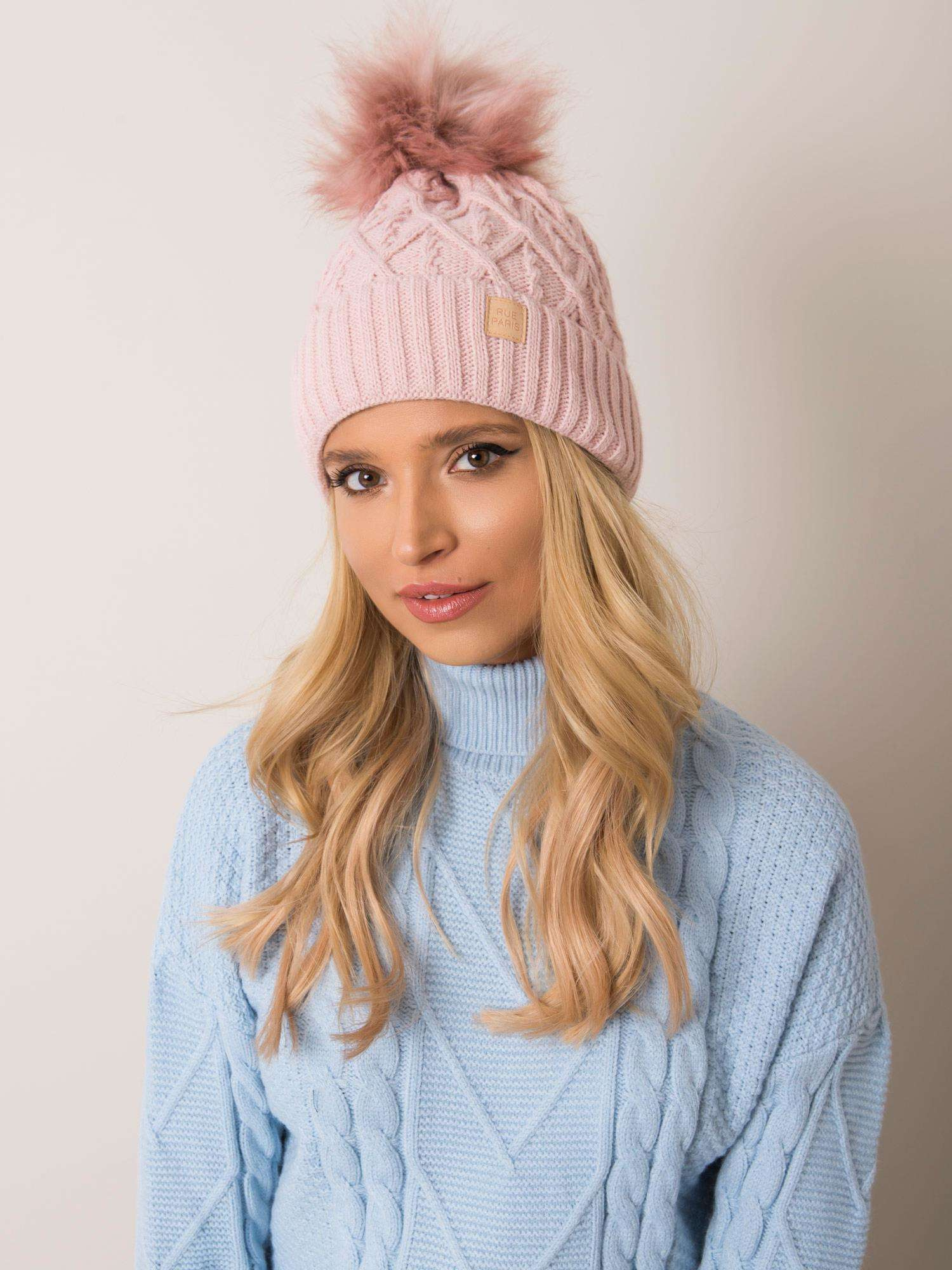 Helle rosa Mütze mit Pompon RUE PARIS.