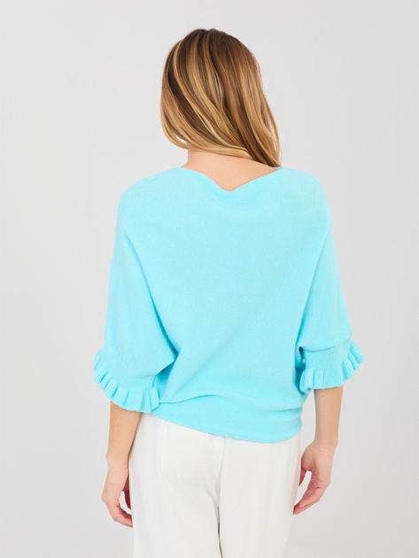 Turkusowy damski sweter oversize z rękawem 3/4