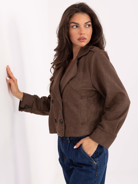 Brązowy dwurzędowy płaszcz z zamszu RUE PARIS