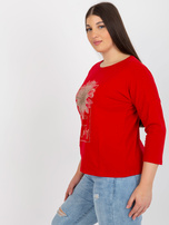 Hurt Czerwona bluzka plus size z napisem i aplikacją