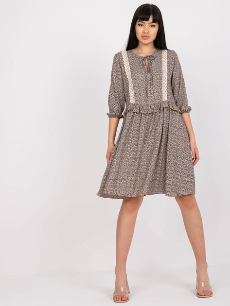 Brązowa sukienka na co dzień z rękawem 3/4 RUE PARIS