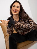 Hurt Ciemnobeżowo-czarny komplet welurowy z dekoltem V RUE PARIS