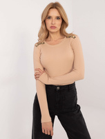 Hurt Camelowa prążkowana bluzka longsleeve z bawełny