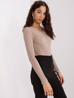 Hurt Ciemnobeżowa bluzka z marszczeniem BASIC FEEL GOOD