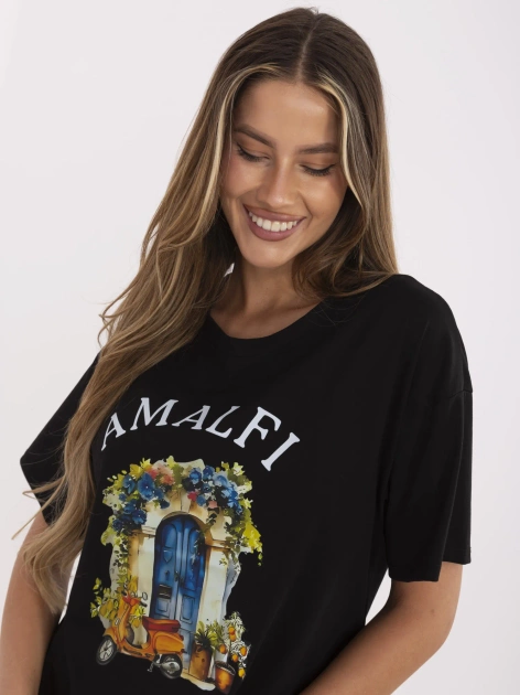 Czarny damski t-shirt z napisem